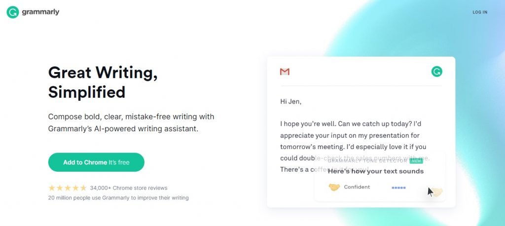 Grammarly content writing tool for grammar and spelling check