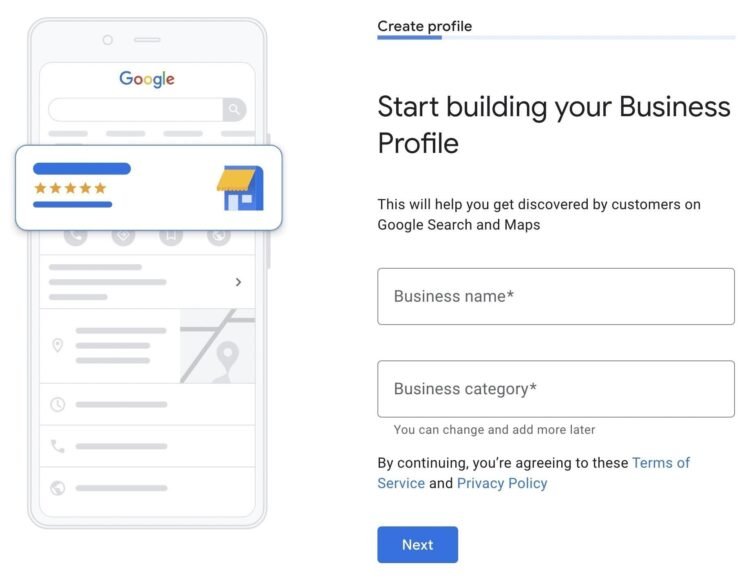 Creating profile on Google business